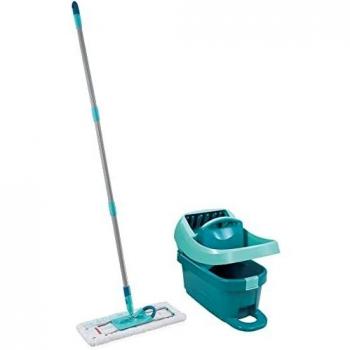 Leifheit Set de cubo con ruedas y mopa extraplana Profi XL, cubo escurridor con prensa y mopa friegasuelos