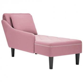 Tumbona con almohada y reposabrazo derecho terciopelo rosa