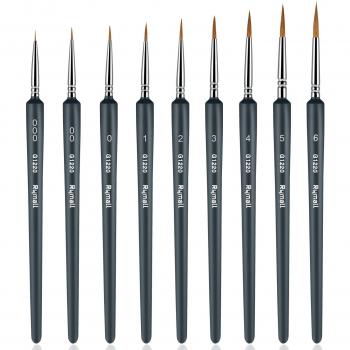 RYMALL Set de 9 pinceles para óleo y acuarela, Pinceles para Pintura Miniatura Cepillos para Pintura de Arte Brochas Redondas de Arte ProfesionalesPinceles para Pintura