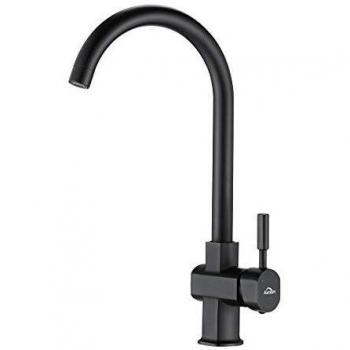 Auralum Grifo Cocina Negro con Aireador Desmontable, 366mm Caño Alto, 360° Grifo Monomando de Acero Inoxidable Agua Frío y Calor Disponibles, Grifo Fregadero Economico Diseño Clásico