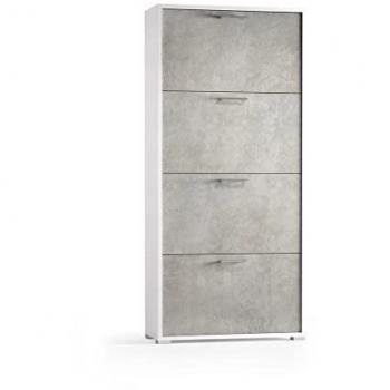 Mueble Zapatero Blanco con 4 Puertas y Doble Fondo Efecto Hormigón