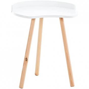 Mesa auxiliar Jannis Blanco - Estilo escandinavo, patas de madera de haya, mesa pequeña moderna