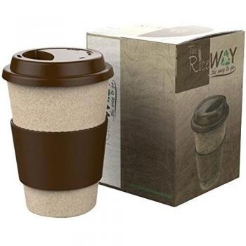 Eco TRAVEL MUG * Taza de café y Té * Reutilizable Biodegradable Resistente * Tazas de viaje de 400ml de Material Natural y Aislante + Tapa Antigoteo y Banda de Silicona Termica