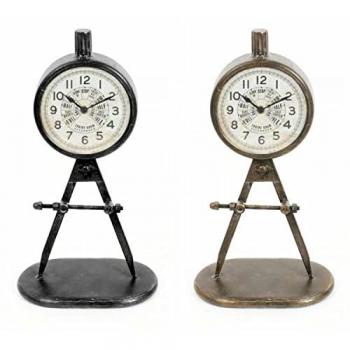 Reloj de Mesa DKD Home Decor 17 x 8 x 31 cm Negro Dorado Hierro PVC Loft (2 Unidades)