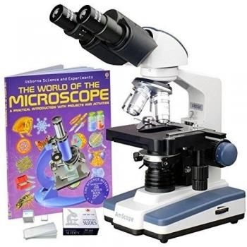 Laboratorio de 2500 x LED prismáticos compuesto microscopio w 3d-stage, libro y en blanco Slide Set