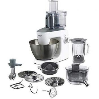Kenwood KHH326 - Robot de Cocina Multifunción 1000W, 4,3L, Mezcla, Bate, Amasa, Batidora de Vaso 1.5L, Procesador Alimentos 1.4L, 3 Discos, Exprimidor, Picadora, Licuadora, Plata/Blanco