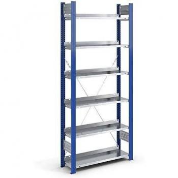 Estantería ensamblable hofe para archivadores, unidireccional, altura 2000 mm, dimensiones 750 x 300 mm, color azul / galvanizado