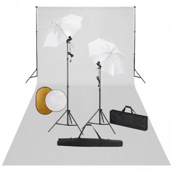 Kit Estudio Fotográfico Día y Noche con Lámparas, Sombrillas, Fondos (Blanco, Verde, Negro) y Reflector