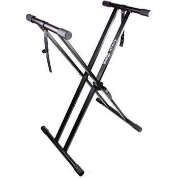 Soporte para teclado RockJam Xfinity preensamblado, doble arriostrado y con correas de bloqueo