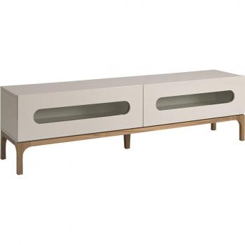 Mueble TV ANGEL CERDÁ 3242C de madera gris y nogal con iluminación interior, dimensiones 180 x 41 x 51 cm, fabricado en MDF gris