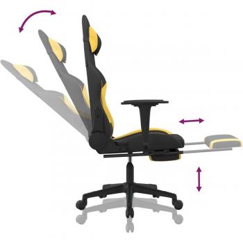 Massage Gaming Chair with Footrest Black and Yellow Fabric