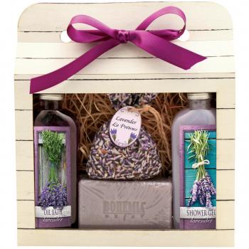 Lavender Spa - Gift Pack - Cream Shower gel - 100 ml, Oil Bath - 100 ml, Gentle Soap - 100 g, Scented Bag. Original Pure Natural Cosmetics.