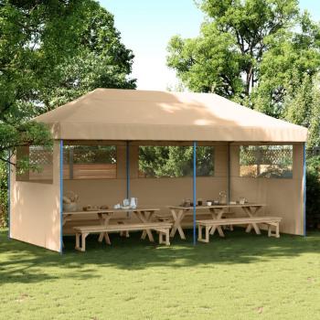 Tienda de fiesta plegable Pop-Up vidaXL con 3 paredes laterales en color burdeos, terracota y beige