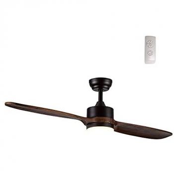 Ventilador de techo LED Bava Wonderlamp (15W, color luz regulable, tija 12,50 cm, temporizador, mando a distancia, negro con 2 aspas de madera)