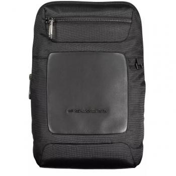 Piquadro Eco-Conscious Sleek Shoulder Bag, Cross Body Bags, male, Black, Size: ONE SIZE Men's Shoulder Bag with Contrasting Details