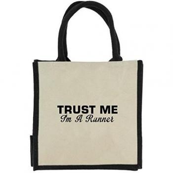 Trust Me I 'm un corredor en negro impresión Midi Bolsa de la compra de yute con asas de color negro y adornos