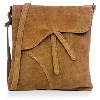 Bolso Bandolera Mujer Ulfa de Piel Gamuza Auténtica - Made in Italy 24x2x24 cm Color Cuero
