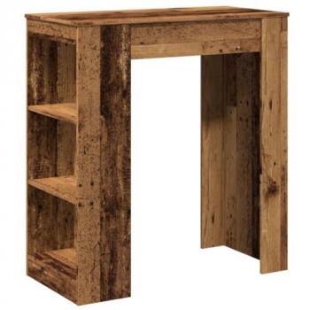 Mesa alta de bar con estantes de madera envejecida, 95x47x103,5 cm, color marrón, diseño antiguo