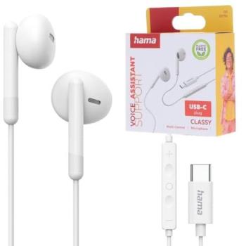 Auriculares Hama Classy Alámbricos Intrauditivos USB-C con Micrófono y Control de Volumen Blanco
