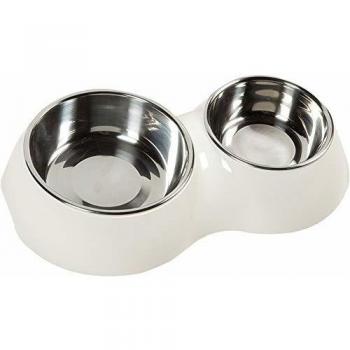 Comedero Doble Flamingo Blanco para Mascotas - 350 ml y 160 ml, Ø 11 cm y Ø 14 cm, Ideal para Perros y Gatos