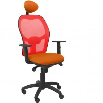 PIQUERAS Y CRESPO Modelo Jorquera - Silla de oficina ergonómica con mecanismo sincro, brazos regulables y ajustable en altura - Respaldo de malla transpirable en color rojo y asiento tapizados en tejido BALI color naranja
