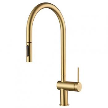 Grifería de cocina monomando extraíble - Grifo monomando de fregadero con sistema ahorro energético - Serie BERNA Oro Cepillado - GCE026/OC
