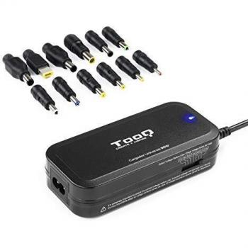 TooQ TQLC-90BS02M - Cargador Universal de 90 W para Ordenador portátil, Salida USB para Cargar Dispositivos, Incluye 12 Conectores Intercambiables DC Multitensión,
