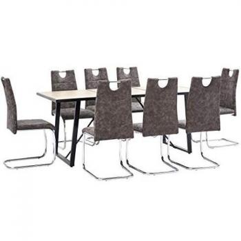 vidaXL Juego de Comedor 9 Piezas Cuero Sintético Mobiliario Decoración Interior Casa Hogar Robusto Duradero Resistente Funcional Práctico Útil Marrón