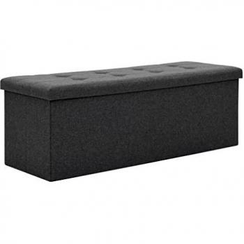 vidaXL Banco Almacenaje Plegable Lino Sintético 110x38x38cm Gris Oscuro Baúl