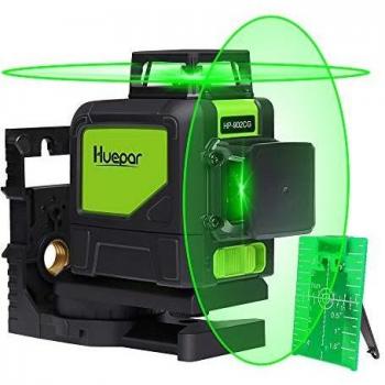 Huepar 902CG Nivel Láser 2X360 Verde 40m, MODO DE PULSO, 2X 360 Líneas Cruzadas Autonivelante, Conmutables 360 Grados Líneas Verticale/360 Grados Línea Horizontale, con 360° Base Giratoria Magnético