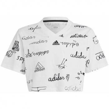 Camiseta cropped adidas Brand Love para niña en color blanco y negro, manga corta