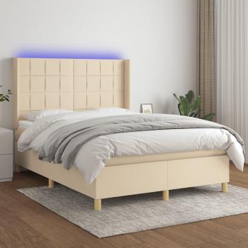 Cama box spring colchón y luces LED tela crema 140x190 cm vidaXL - Crema