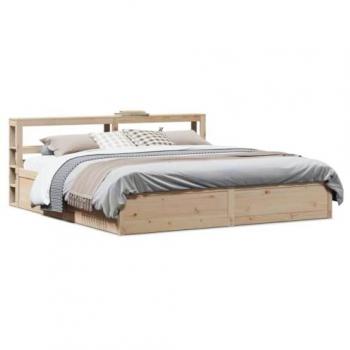 Cama solar con cabecero 200x200 cm en madera maciza de pino