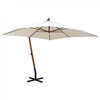 vidaXL Sombrilla Colgante 300x300 Blanca Parasol Pedestal Toldo Cubierta Patio