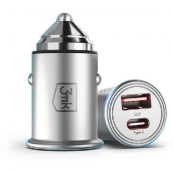 Cargador de coche 3mk Hyper 45W con 1x USB-A y 1x USB-C, aluminio