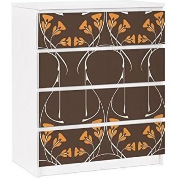 Vinilo adhesivo para muebles IKEA - Malm Dresser 4xDrawers - Meandering autumn leaves, Tamaño:4 veces 20cm x 80cm