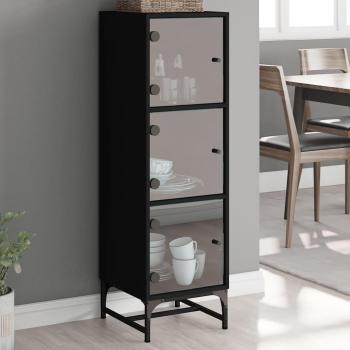 Armario Aparador con puertas de vidrio negro Aante 35x37x120 cm Vidaxl Negro