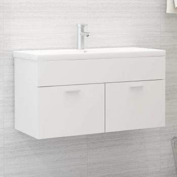 Mueble con lavabo de aglomerado blanco y madera de ingeniería blanca