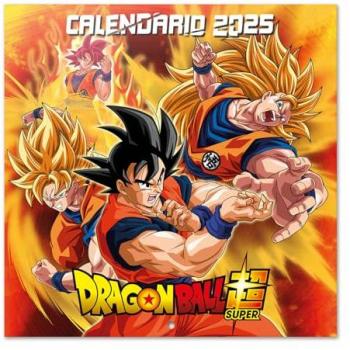 Calendario 2025 pared Dragon Ball 30x30 cm naranja, planificador mensual en español con espacio para anotar e ilustraciones