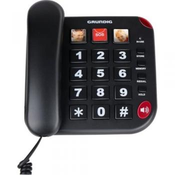 Teléfono Fijo para Personas Mayores Grundig con Botones Grandes, Altavoz, Botón SOS y Teclas de Acceso Rápido a Fotos - Color Negro