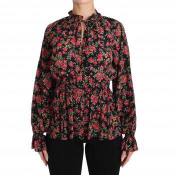 Dolce & Gabbana Black Rose Print Floral Shirt Top Blouse - IT38|XS