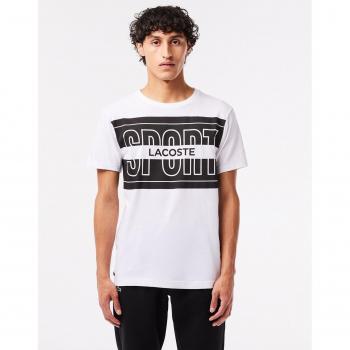 Camiseta Lacoste Sport Regular Fit de Algodón Blanco Negro