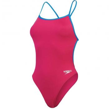 Bañador Speedo Liso Rosa y Azul con Espalda en V para Mujer - Talla 38