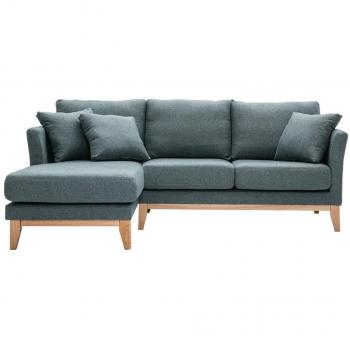 Sofá chaise longue a la izquierda nórdico desenfundable verde grisáceo y madera clara 3-4 plazas OSLO