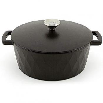 HearthStone Cookware - Cocotte Diamond de Hierro Fundido Esmaltado, Negro Satinado, 26 cm, 5.2 l. Para Todas las Superficies, incluyendo Inducción y Horno.