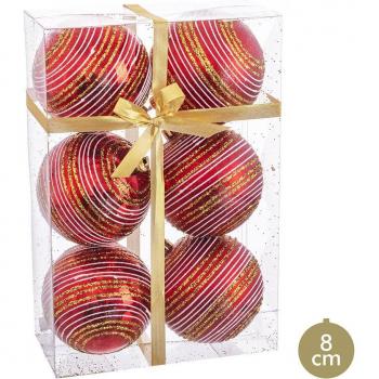 Pack de 6 bolas espiral rojo para decoración navideña