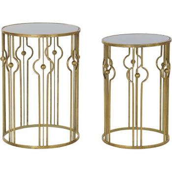 Mesa auxiliar DKD Home Decor Espejo Negro Metal Cobrizo Claro (39 x 39 x 55 cm) (2 pcs)