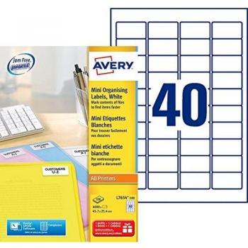 Etiquetas Avery L7654-100 blancas, 45,7 x 25,4 mm - Pack de 4000 unidades para impresión láser