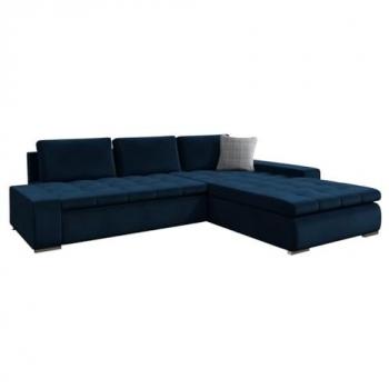 Sofá rinconero Comfivo 147, azul, con función de descanso y caja de ropa de cama, dimensiones 302x213x80cm