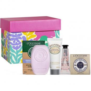 Estuche de regalo Suavidad L'Occitane en Provence - Champú sólido suave y equilibrado (60g) para todo tipo de cabellos, Leche (20mL), Crema de manos (10mL), Jab
